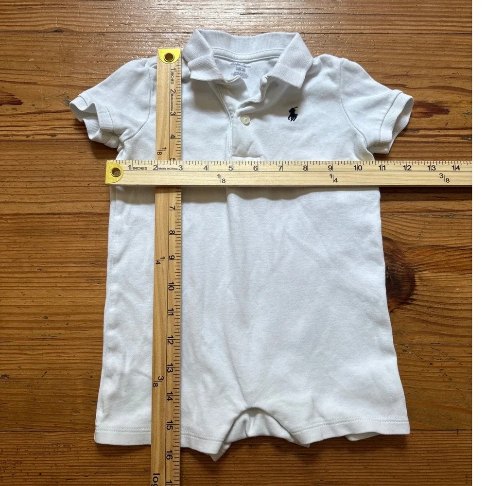 Ralph Lauren Polo Romper Kids White Good‎ Short Sleeve Logo SIZE 12M